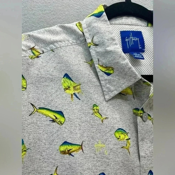 Guy Harvey Button front Resort polyester Fish shirt front pocket short sleeve - Picture 2 of 8